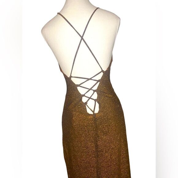 Misha Queenie Shimmer Halter Dress size Large Brown - Picture 11 of 13